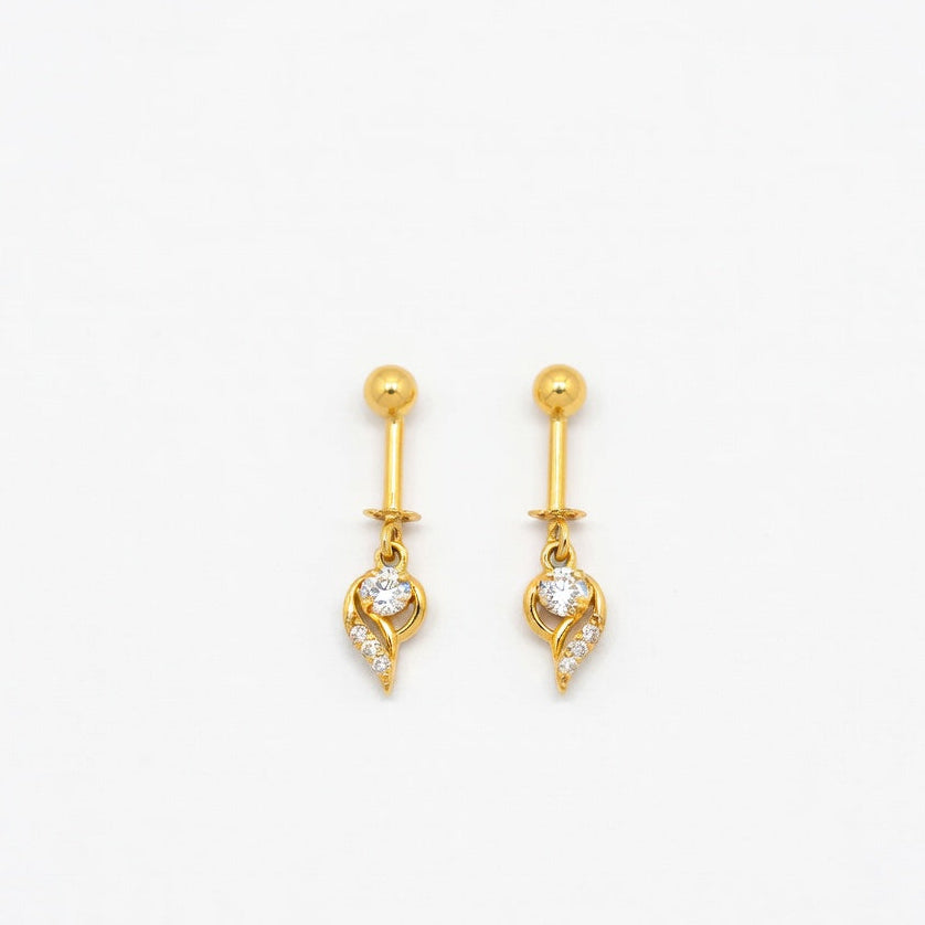 Minimal Leaf Drop Earrings – Gold Finish with Crystal Accent