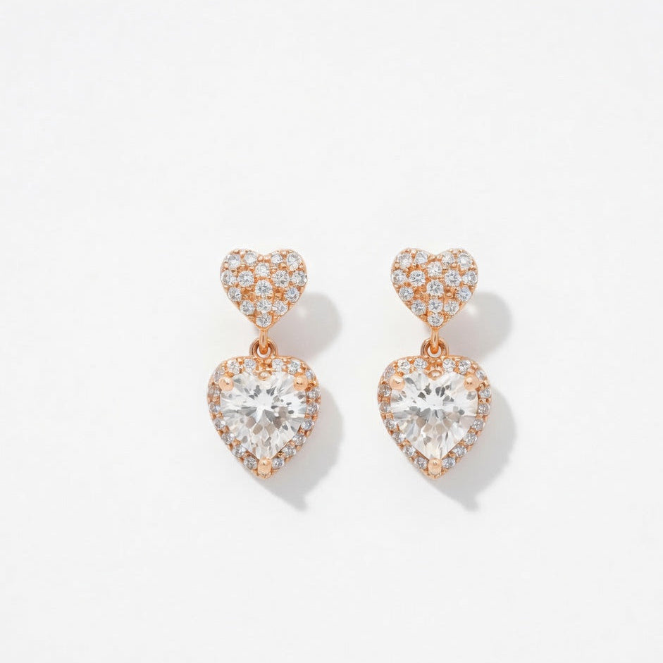 Elegant Rose Gold Heart Pendant & Earring Set