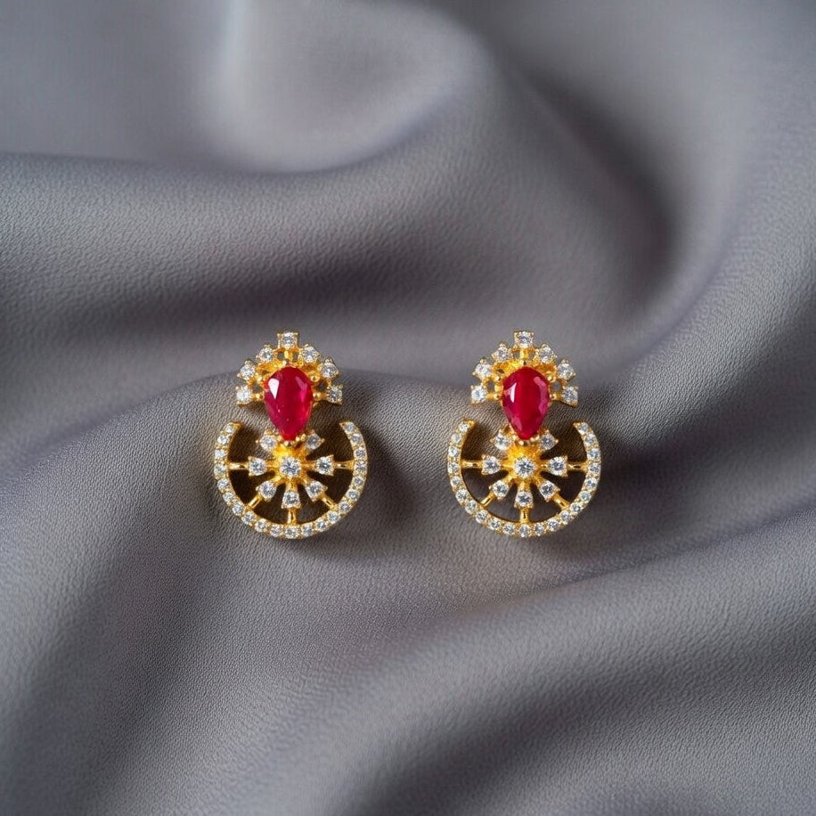Elegant Ruby & Diamond Halo Drop Earrings