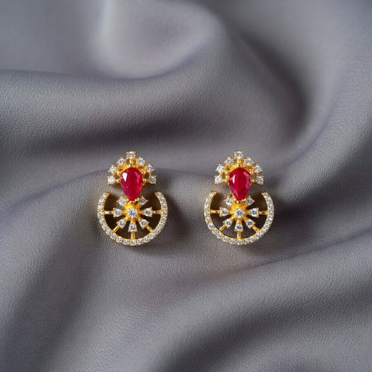 Elegant Ruby & Diamond Halo Drop Earrings